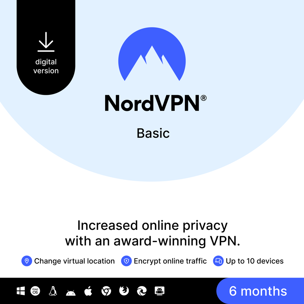 NordVPN Basic – 6-Month – Premium VPN Software - 10 Devices