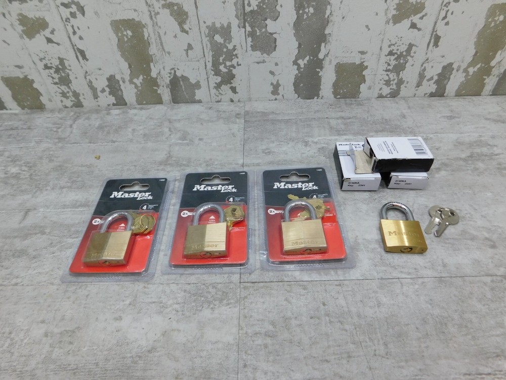 6 NEW Master Lock Solid Body  Pad Locks, 140D, 4140KA, Brass  NEW