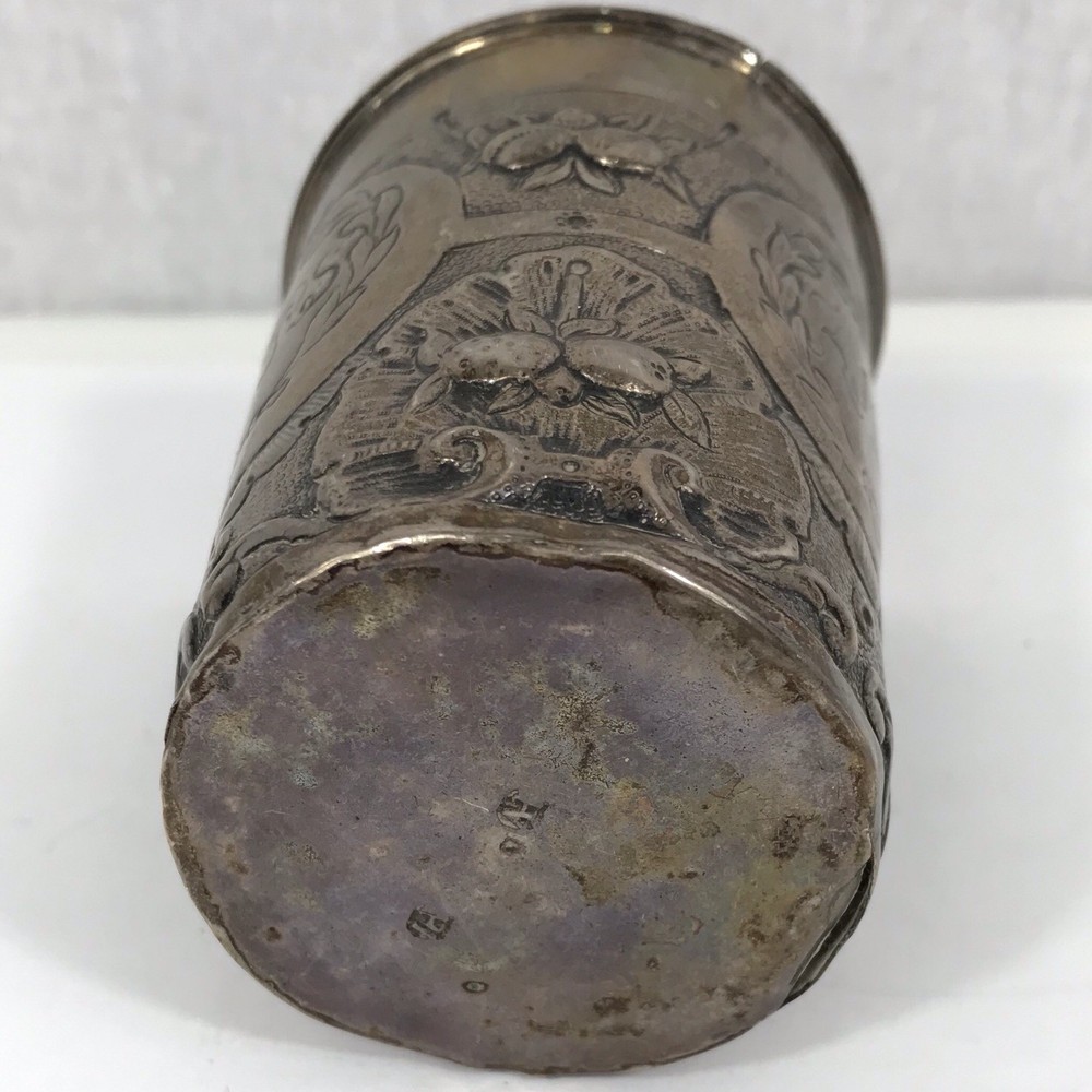 Antique 18th C German Embossed Silver Beaker “PHS” Possibly Andreas Lobenschrot