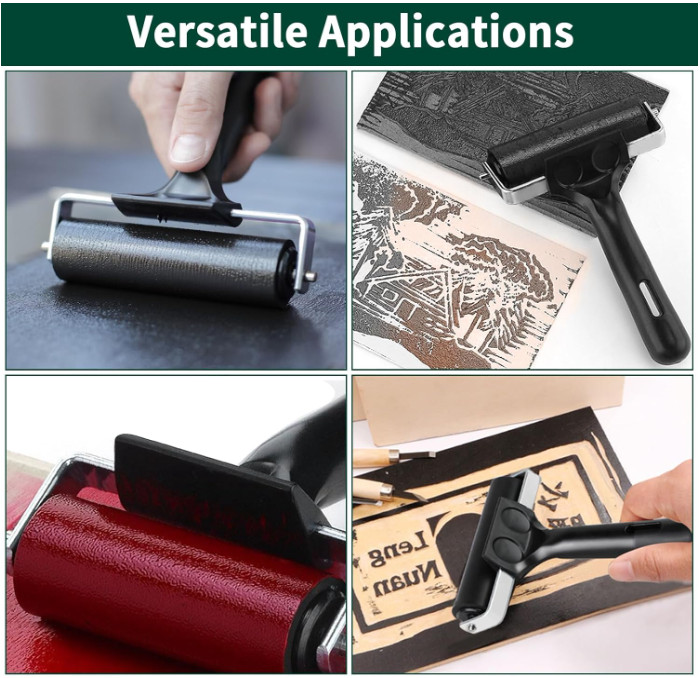 4 Inch Rubber Roller Brayer Rollers for Crafting, Hard Rubber Rollers...