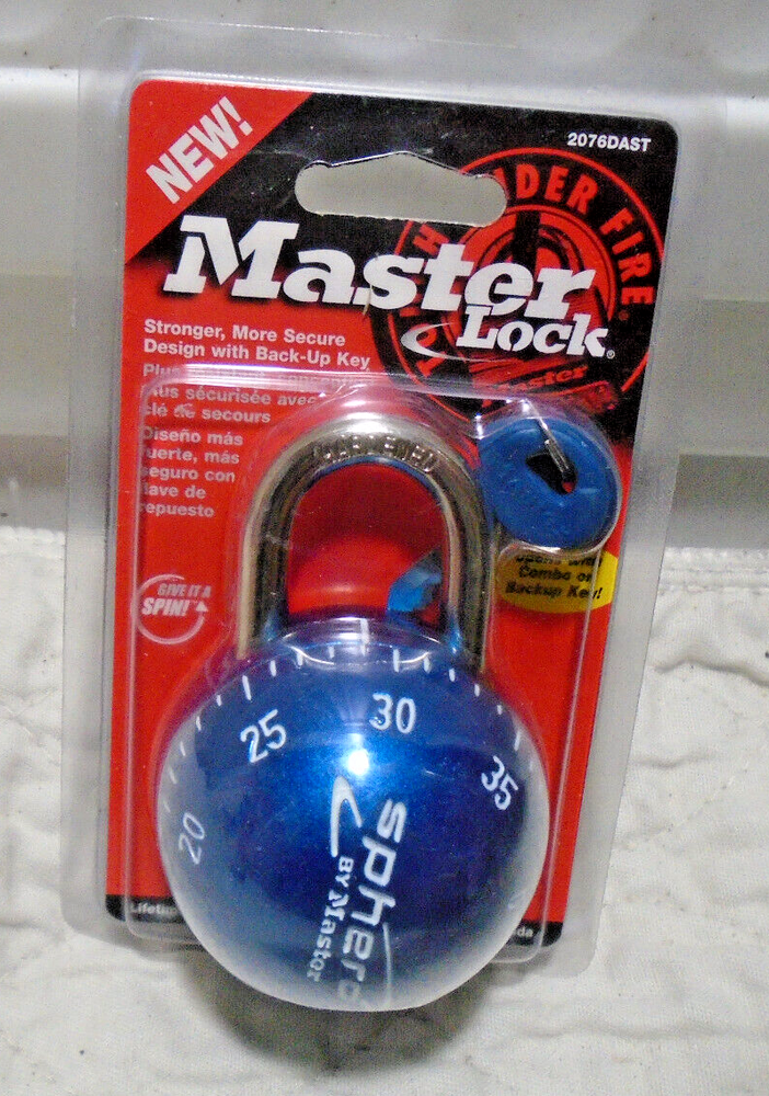 Master Lock Sphero Combination Lock Smooth Spin Padlock 2076DAST Dk. Blue W/Key