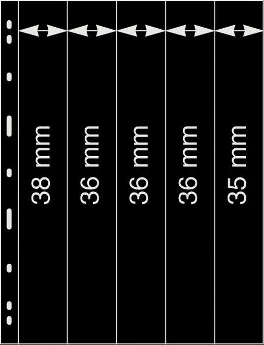 Lindner Uniplate Stock Sheets 065 Two-Sided Five Vertical Pockets Black Pkg. 5
