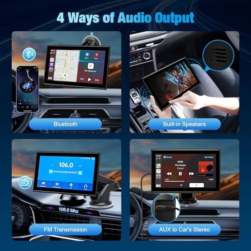 7" Portable Wireless CarPlay & Android Auto Screen - HD Touch, Bluetooth, GPS, V