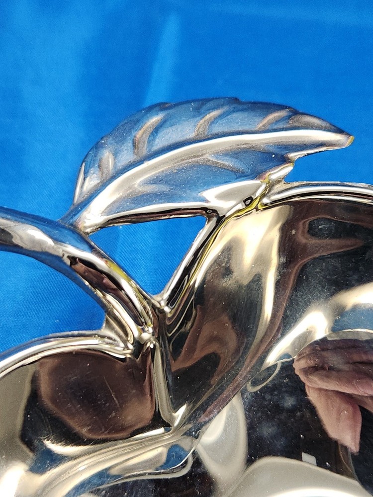 Silver Plate Apple Trinket Dish Candy Nut Bowl Apple Shaped Silver plated Dish