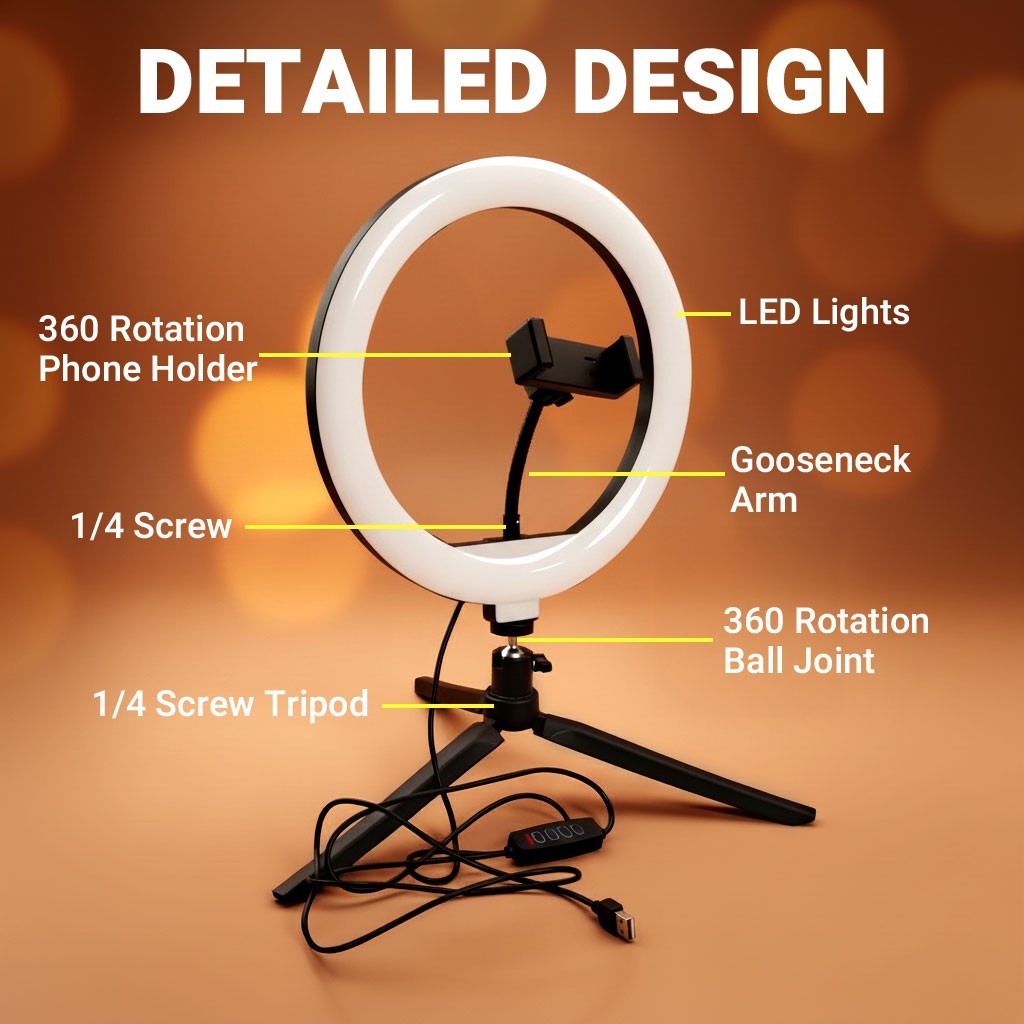 10-inch Ring Light LED Fill Light with Three Color temperatures for Live Video