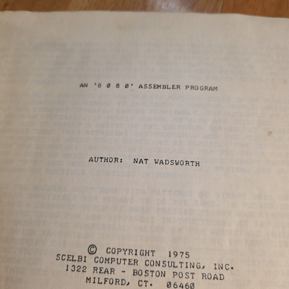 8080 Assembler Program Manual by Nat Wadsworth 1975 Scelbi Computer