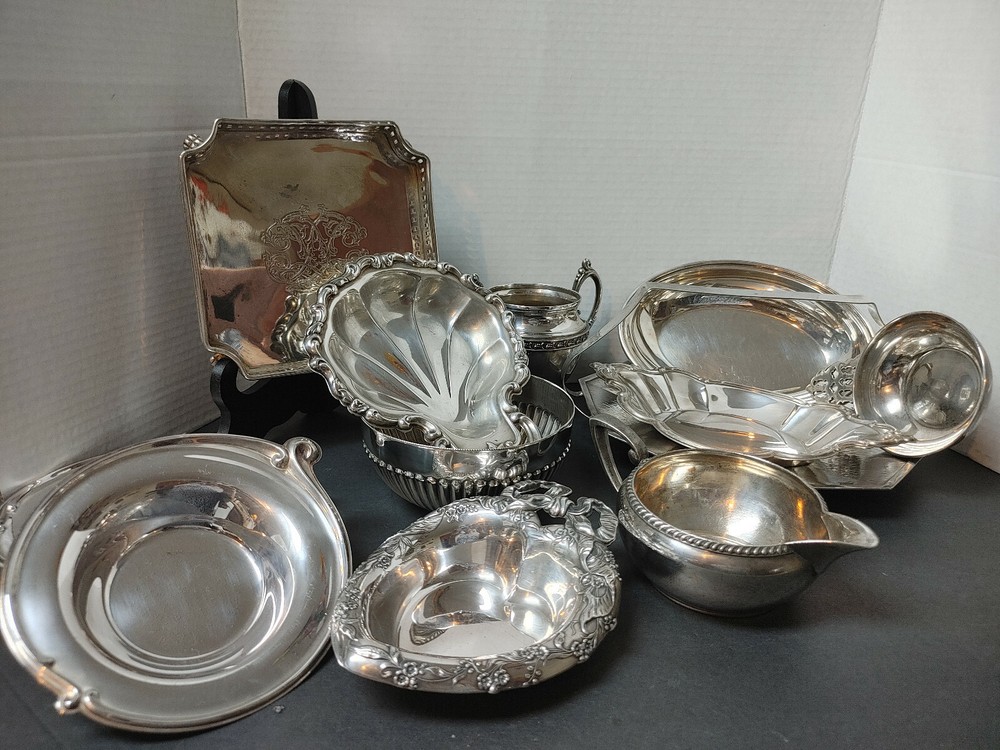 12 SILVERPLATED DISHES SHEFFIELD REED & BARTON WALLACE WM ROGERS SHEETS ROCFORD