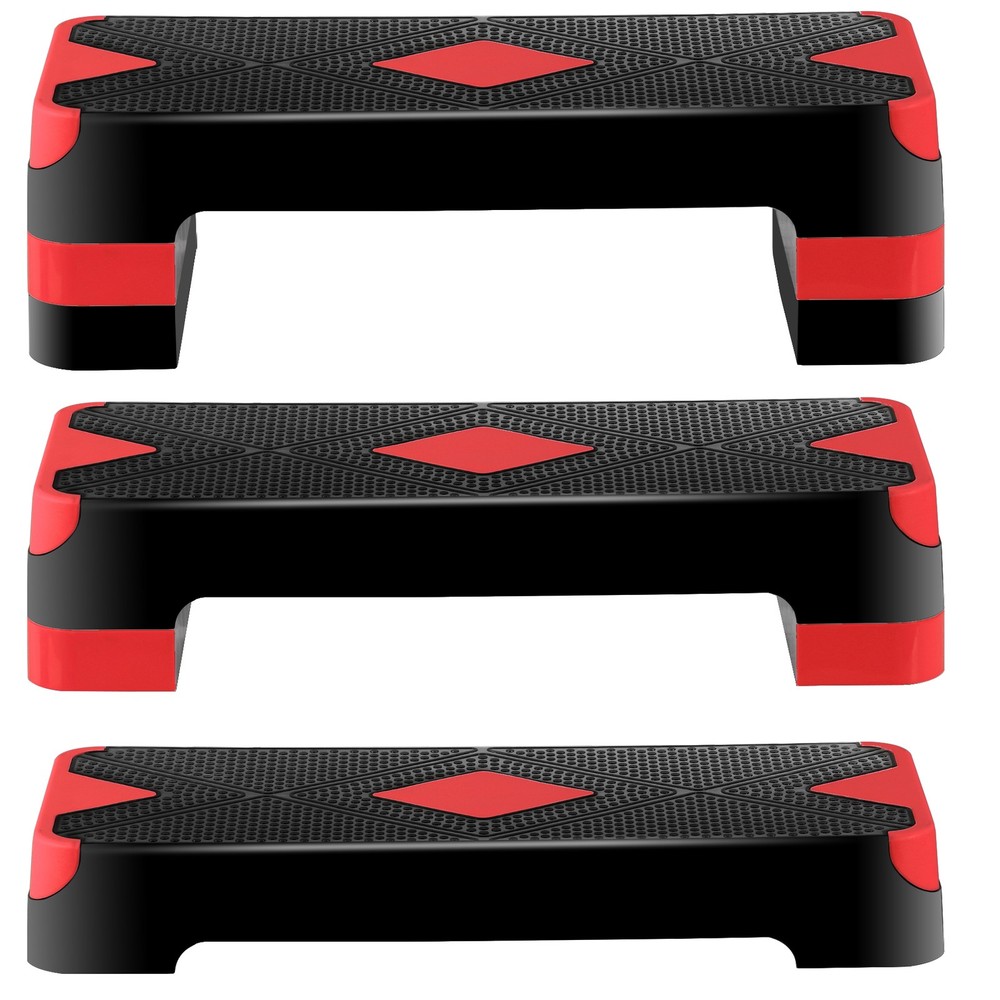 26.5" Aerobic Step Platform Adjustable Exercise Workout Stepper w/4 Risers Red