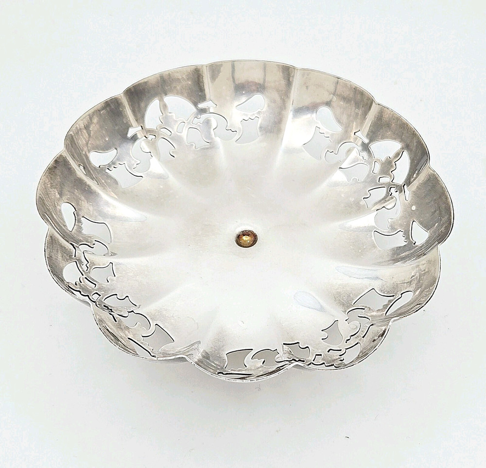 Vintrage Silverplate Candy Dish 4" Scalloped with Cutouts, Footed