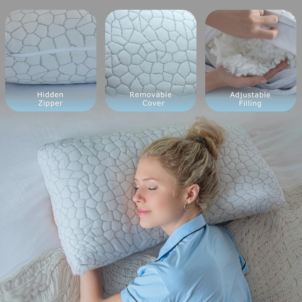 Pharmedoc Adjustable Shredded Memory Foam Bed Pillow - Perfect for Side Sleep