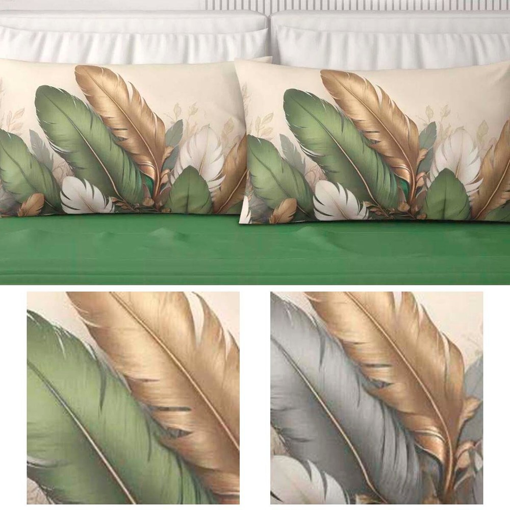 Cotton Double Bed Sheet Set 4 Pillowcases Envelope Closure Feathers