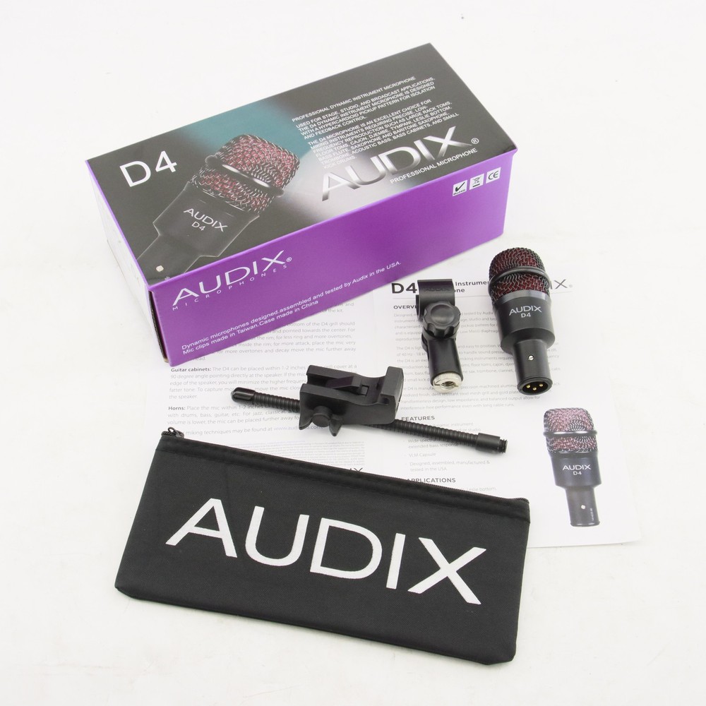 NEW 1 Pack Audix D4 Hypercardioid Dynamic Instrument Microphone Bundle US