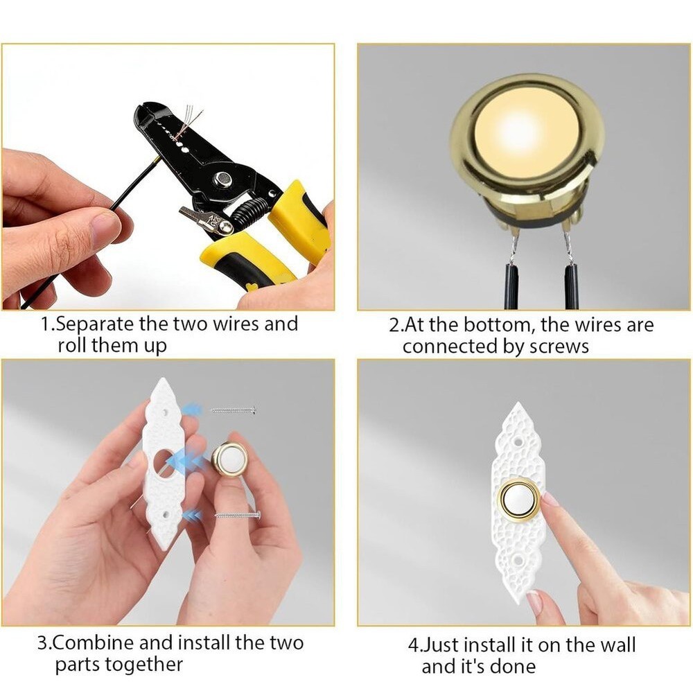White Wired Doorbell Button Replacement with Reinforced Internal Components