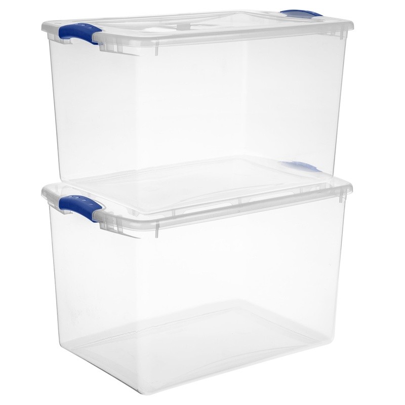Clear Storage Bin W/ Lid Stackable Plastic Container 66Qt Organizing Closets New