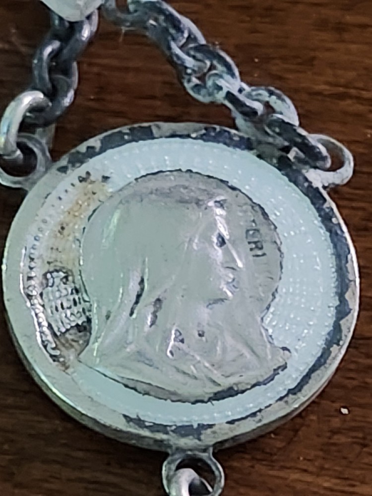 Antique Swift & Fisher Sterling Silver White Enamel Rosary & Vtg Art Nouveau Box