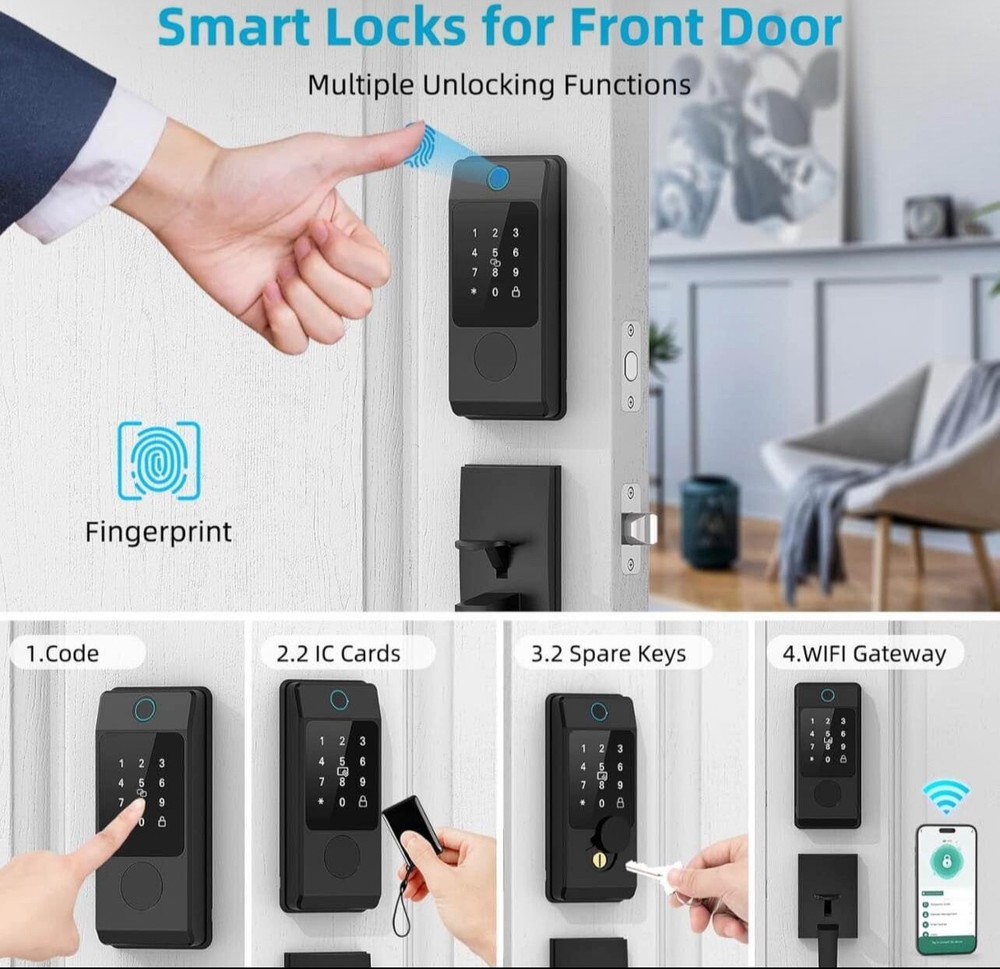WiFi Smart Lock for Front Door, Keypad Door Handle Set with App Control