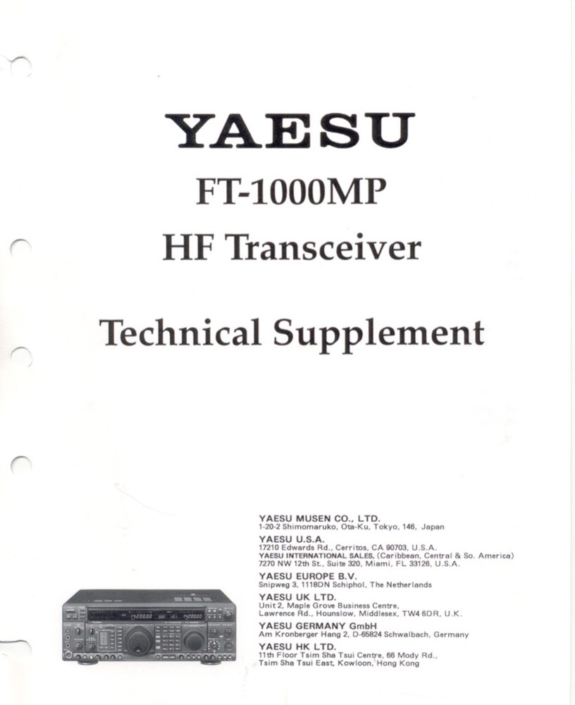 CDROM: YAESU FT-1000MP OPERATING & SERVICE MANUAL TECHNICAL SUPPLEMENT PDF