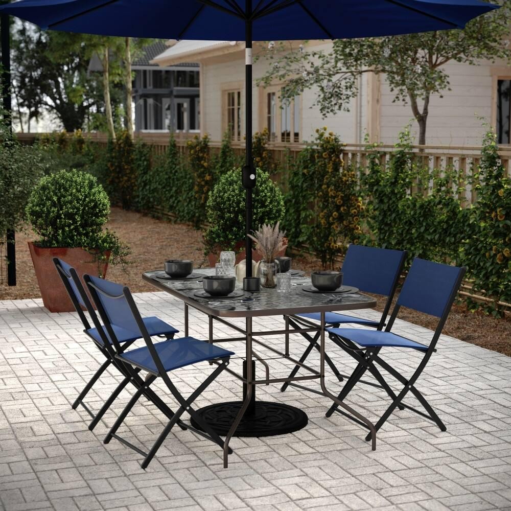 Rectangular Glass Metal Patio Table With Umbrella Hole