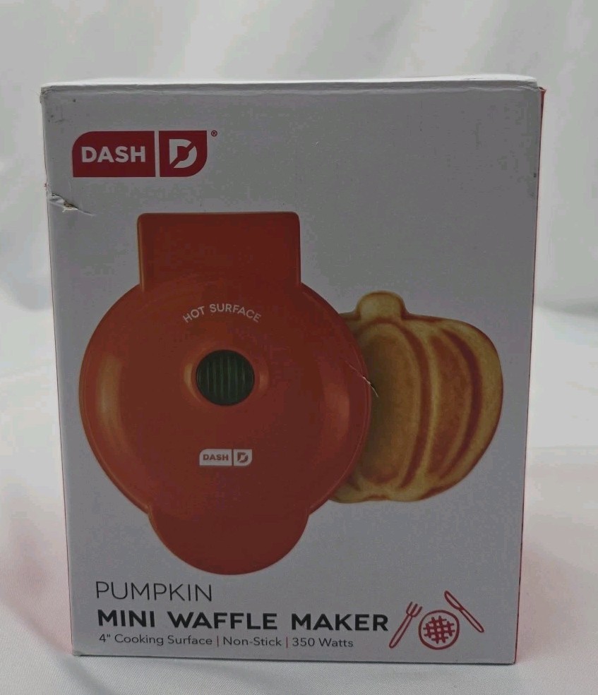 Dash Pumpkin Mini Waffle Maker Non Stick 4" Cooking Surface New Open Box