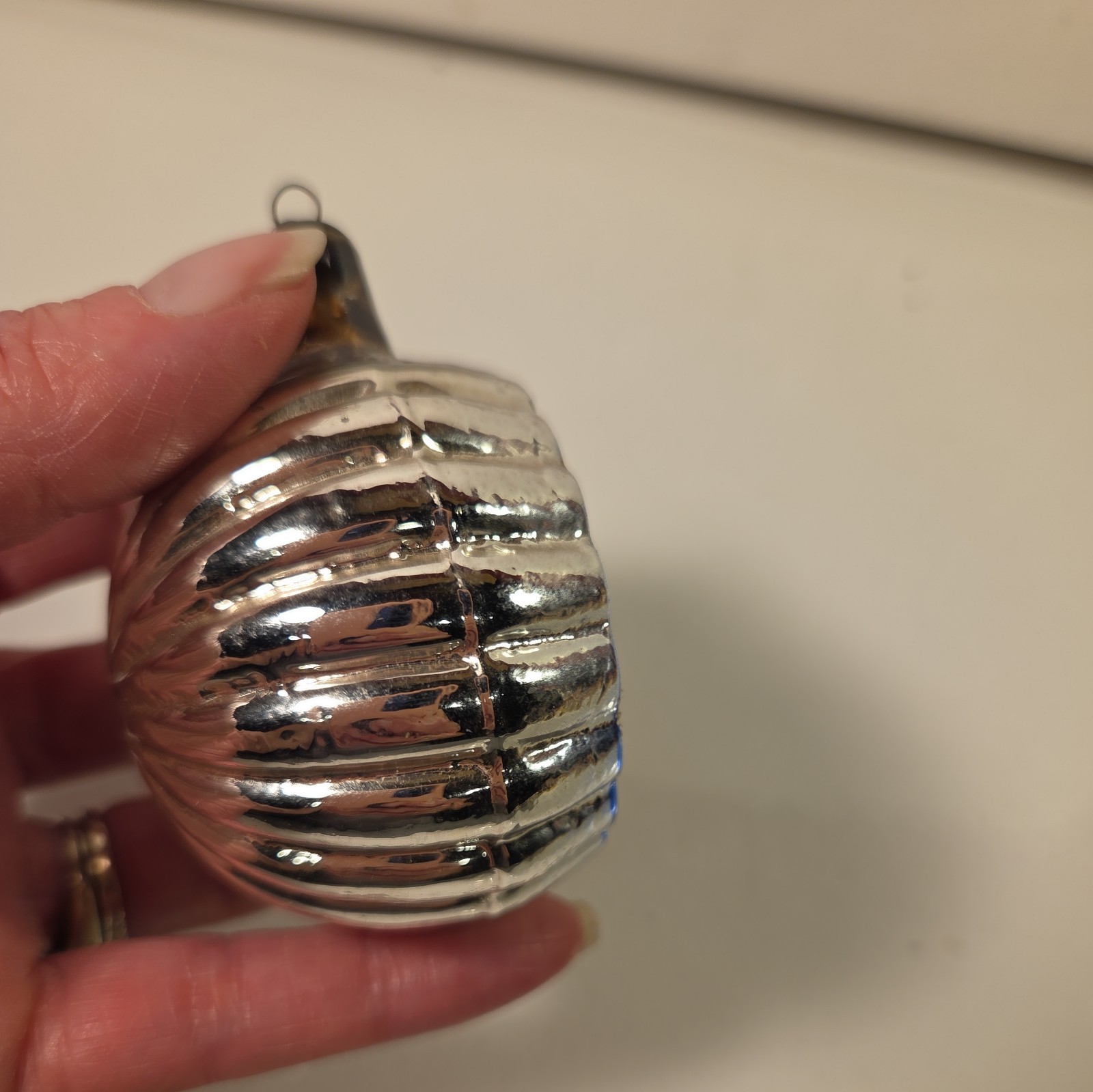 Vintage Glass Diorama PINE TREE MUSHROOMS Indent BALL Christmas Ornament Italy?