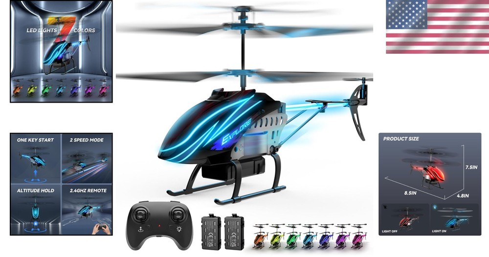 Remote Control Helicopter with 7 LED Light Modes for Indoor Fun and Learning