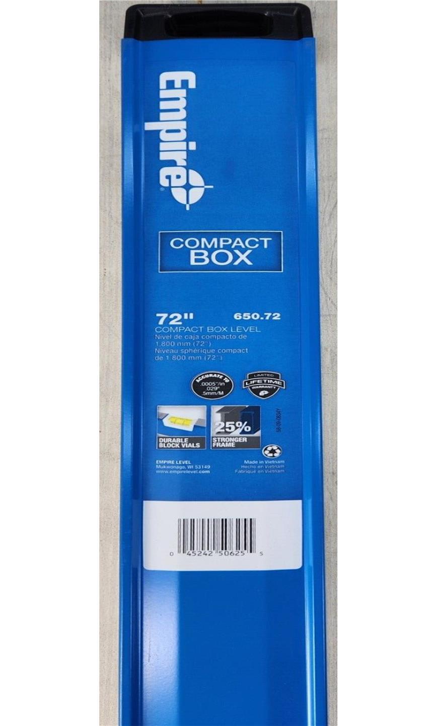 Empire 650.72 Box Beam Level Durable Lightweight Aluminum Continuous Grip 72 In