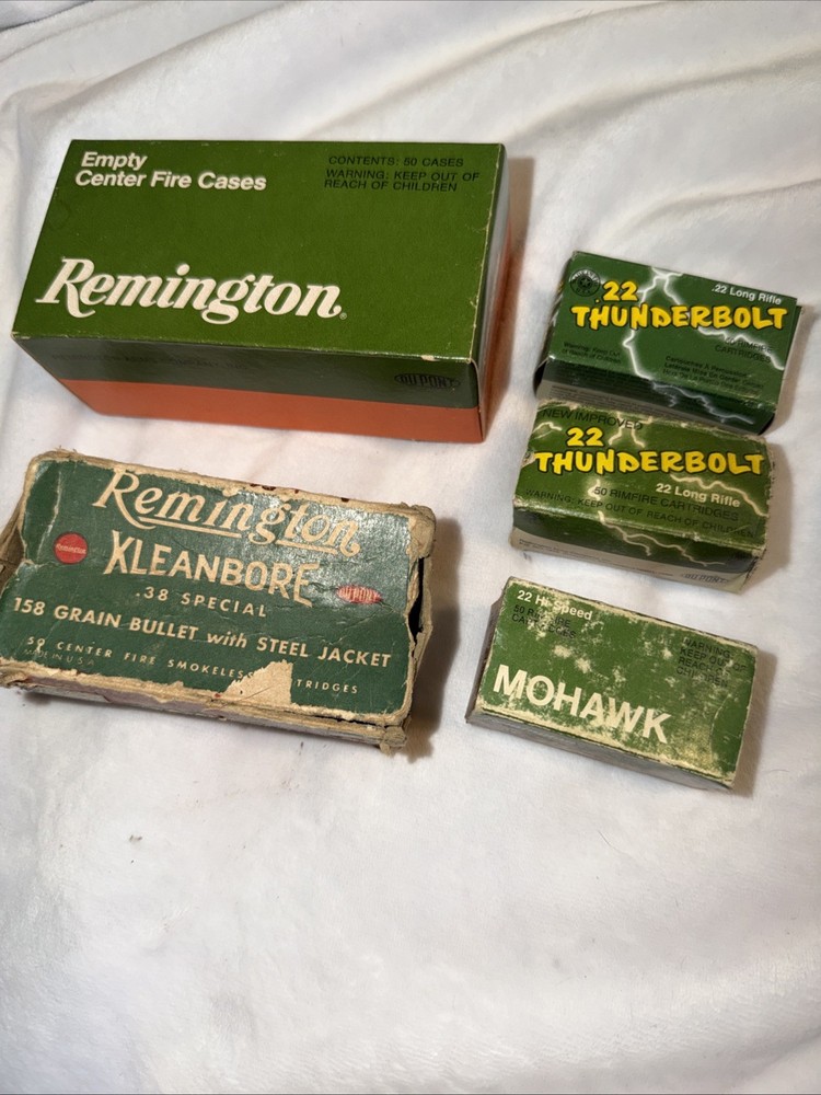 Remington Empty Ammo Boxes Kleanbore .38 Special .22 Thunderbolt, Mohawk, “Jet”￼