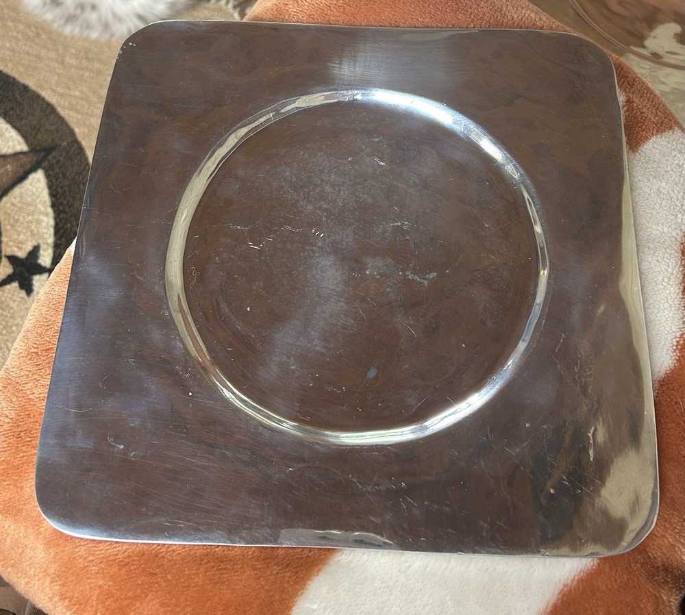 2 Silver Hammered Charger Plates. Made In Mexico. 11 X 11 Inches