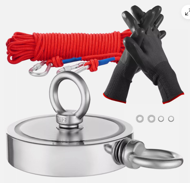 2000 LBS Strong Fishing Magnet Kit Double-Sided Pull Force and Rope Carabiner