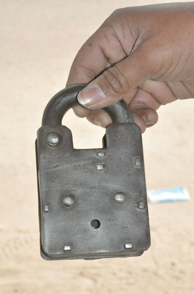Vintage Iron Handcrafted Square Shape 1940 Saigal & Co. Solid Heavy Padlock