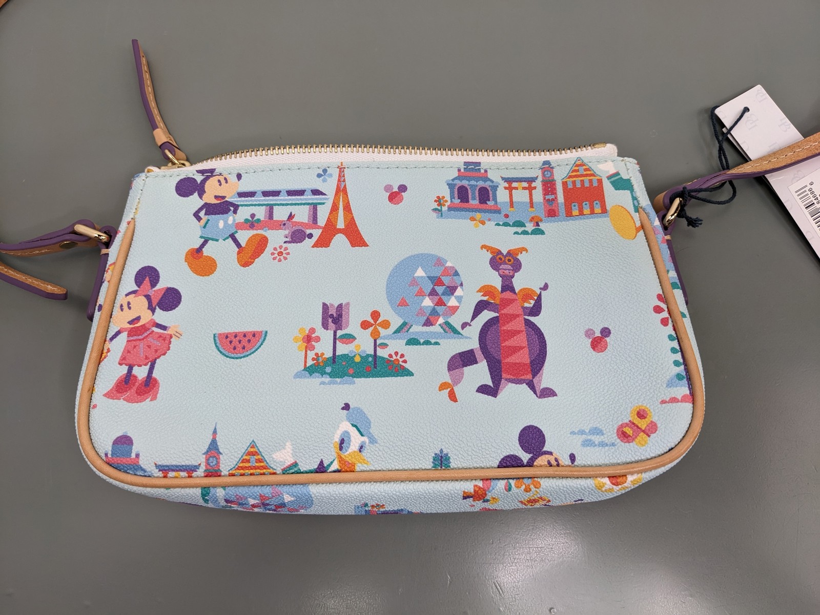 Disney Parks Dooney & Bourke Pouchette Crossbody Bag Epcot Flower Garden Lt Blue