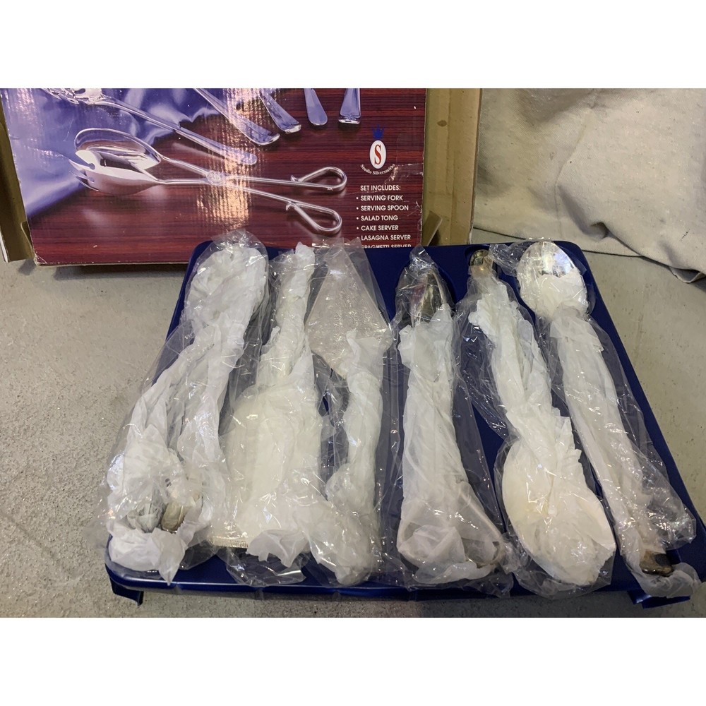 New Studio Silversmiths 5 Piece 12" Serving Set SilverPlated SaladTong SpoonFork