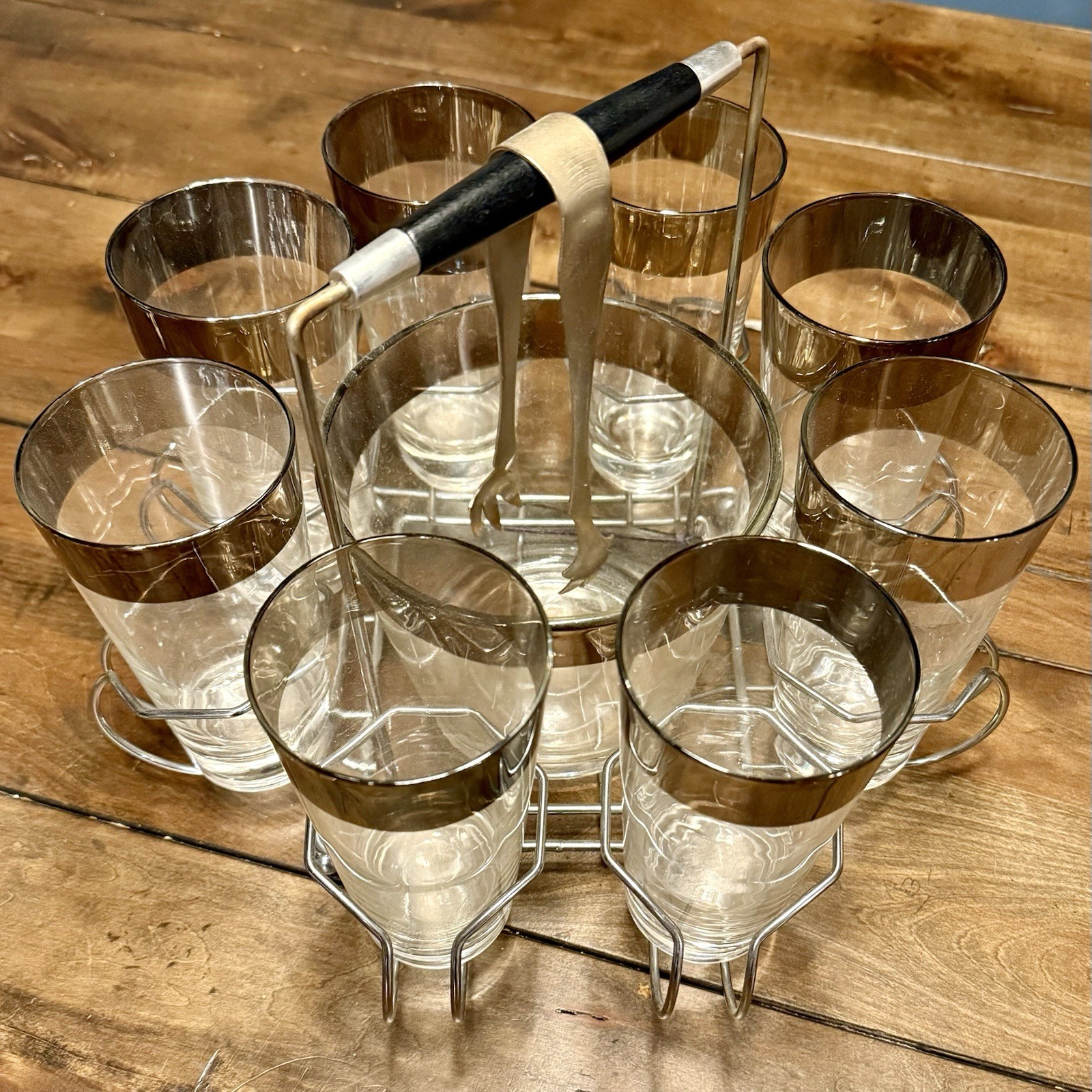 VTG 1960s 60s MCM Dorothy Thorpe Copper Highball Glasses Caddy Ice Bucket Tongs