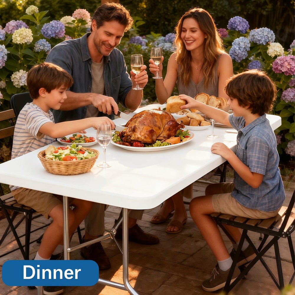 6FT Picnic White Spandex Table Cloth - 6 Pack Fitted Rectangle Tablecloth for...