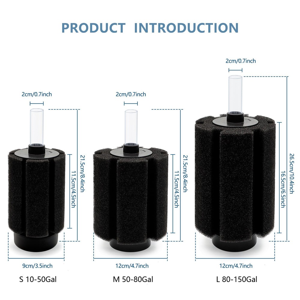 50-60 Gal Aquarium Sponge Filter Ceramic Media & Bubble Diffuser Quiet Fish Tank