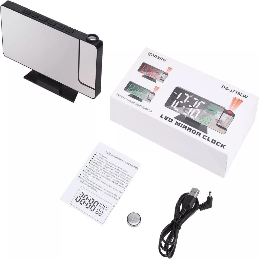 7.8" LED Digital Projector Projection Snooze Dual Alarm Clock Timer USB A+
