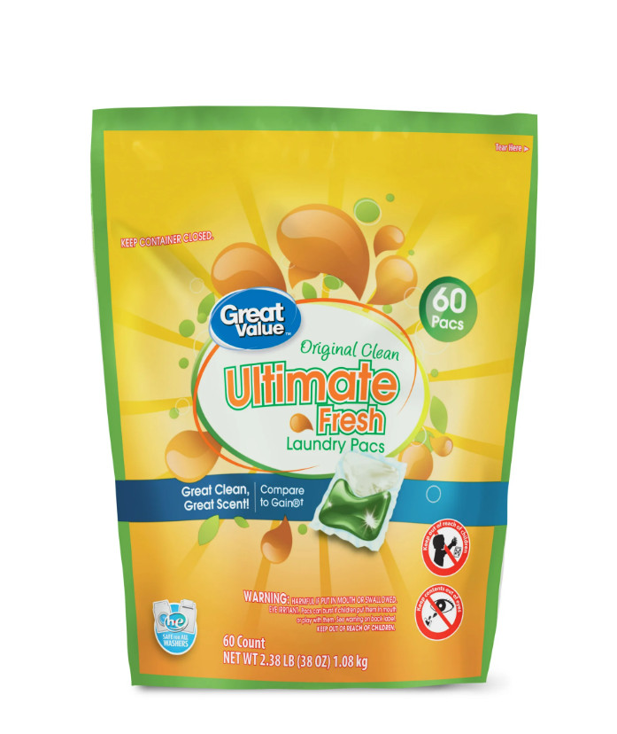 (4 pack) Great Value Ultimate Fresh Laundry Pacs, Original Clean, 60 Count