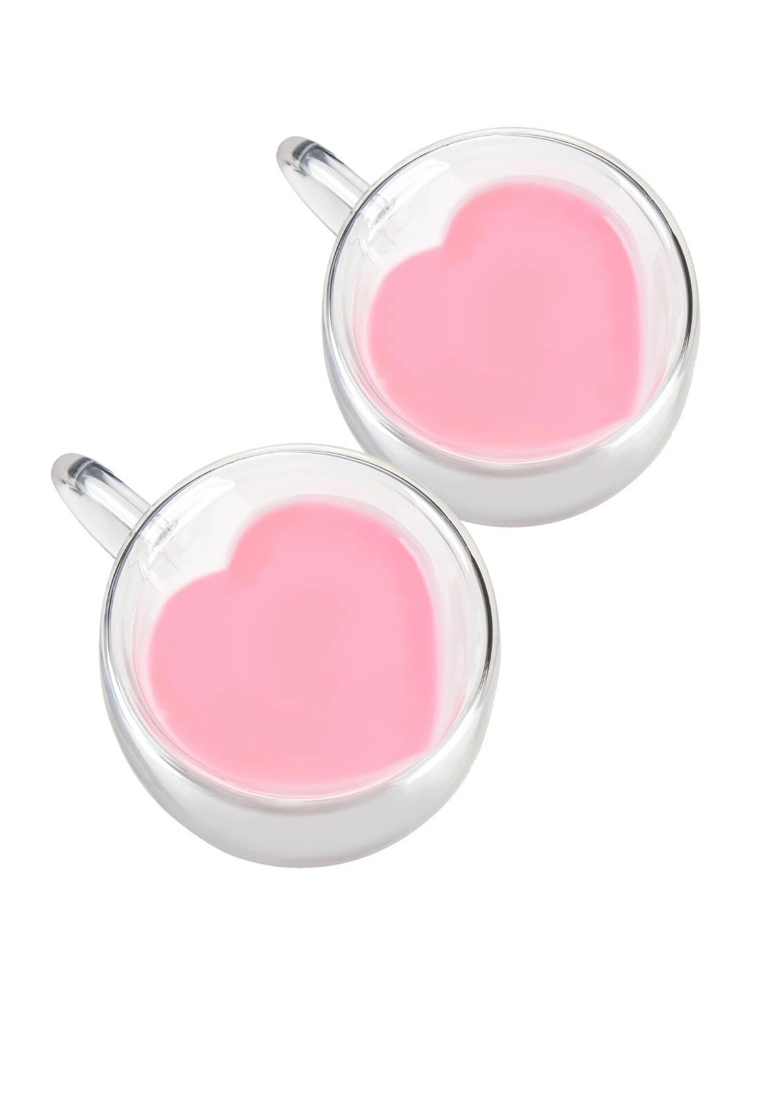 Two PCS Double Wall Glass Coffee Mugs Clear Cups Unique Heart Shaped 8 oz