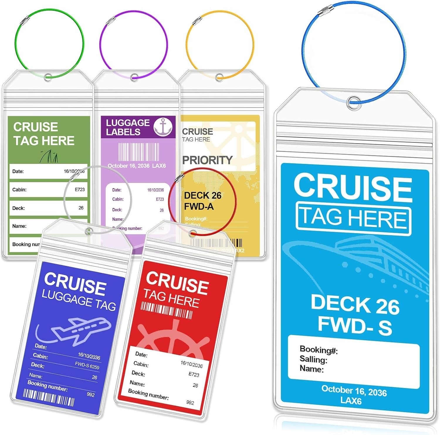 5or6 Pack Cruise Luggage Tag Holders for Carnival NCL Princess MSC Cruise Ships