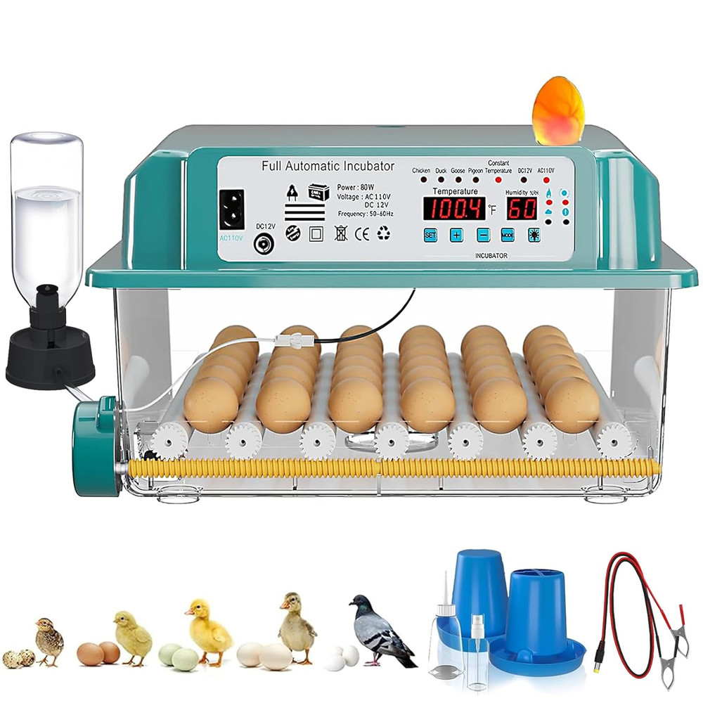 36-Egg Automatic Incubator with Humidity Control and Egg Turning Features