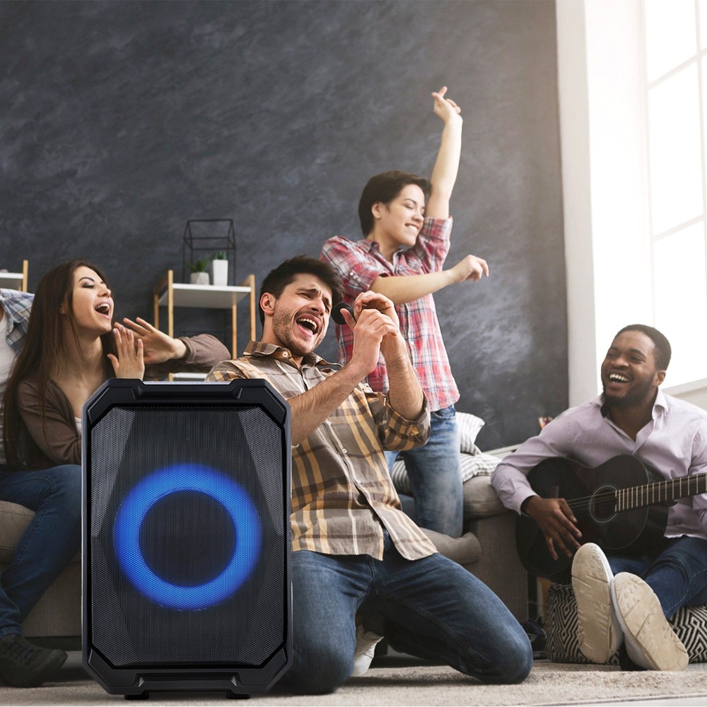 Portable Wireless Party Speaker W/ LED Light &2 Wireless Mics Remote Control
