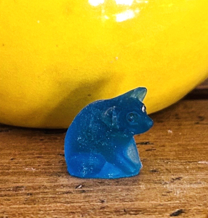 Antique 1920's? Blue Satin Czech Glass Pig/Boar Cracker Jack Charm Prize