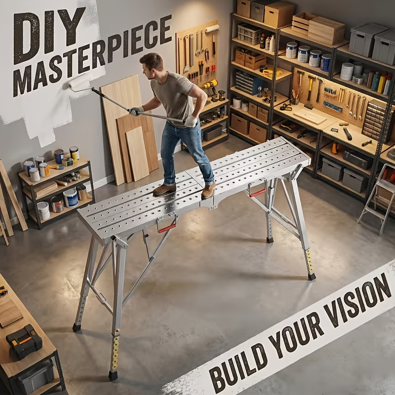 Portable Foldable Workbench with Adjustable Height & Wide Base - Heavy-Duty