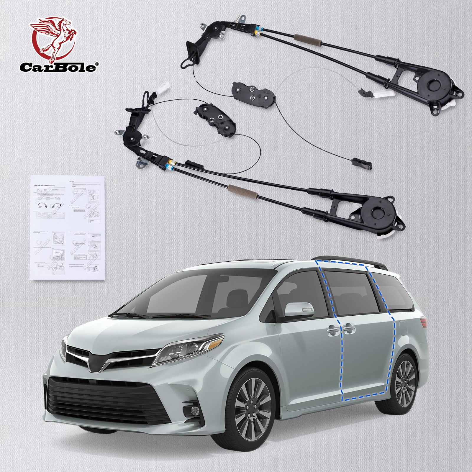 For 2011-2020 Toyota Sienna 3.5L V6 Rear Left Right Side Sliding Door Cable Kit