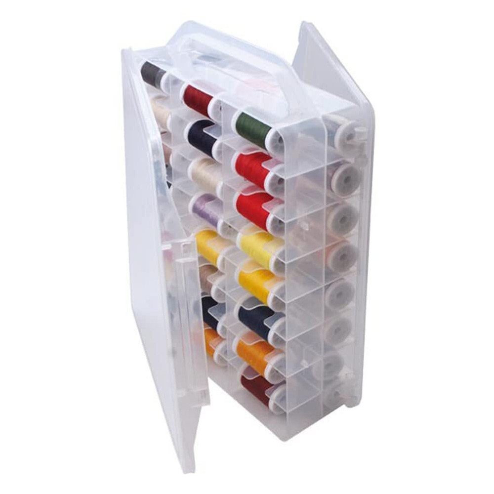 46 Grids Sewing Organizer, Double Sided Thread Box Storage, Portable Clear Pl...