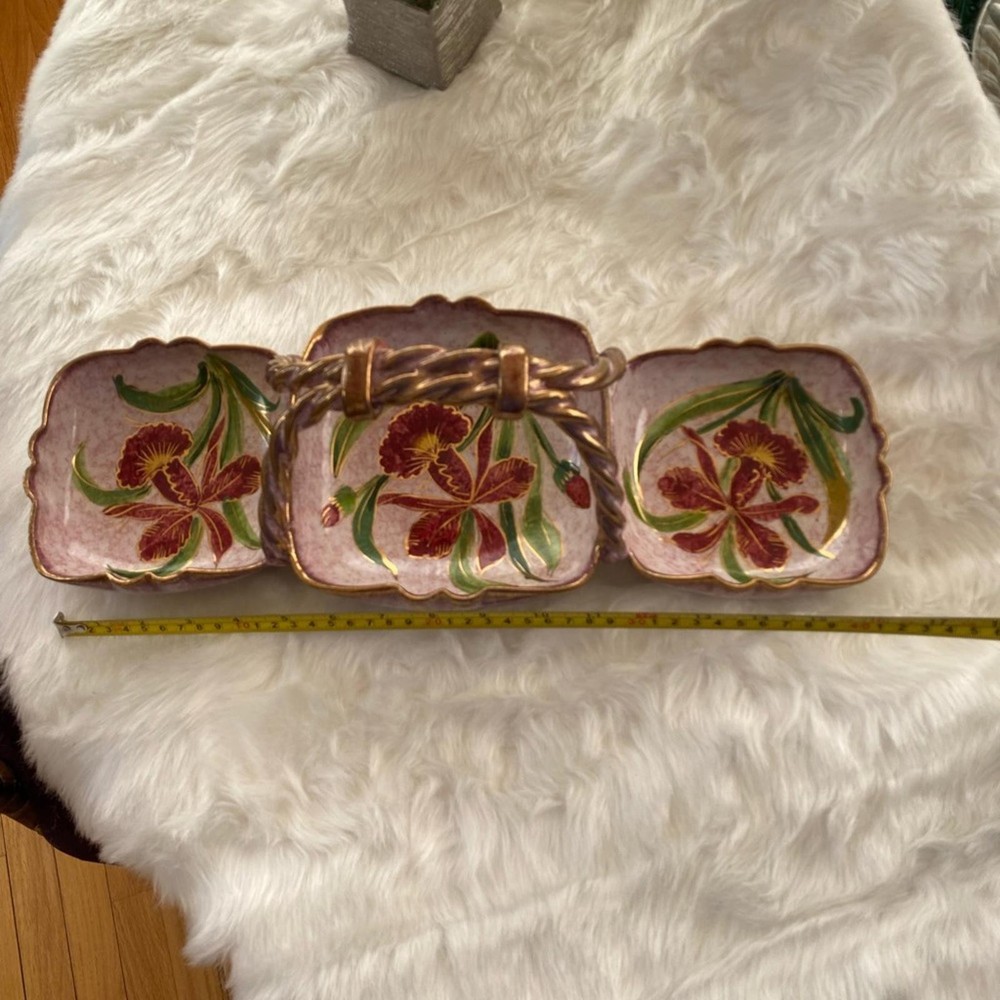 Hand-Painted Floral Ceramic Divided Serving Dish with Handle