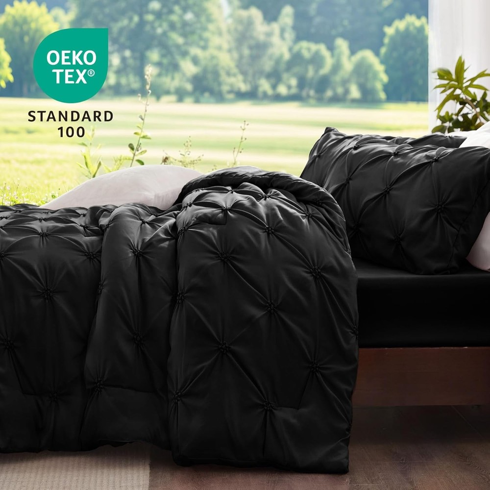 Black King Size Comforter Set - 3 Piece Boho Flat Flannel Bedding Comforter Set