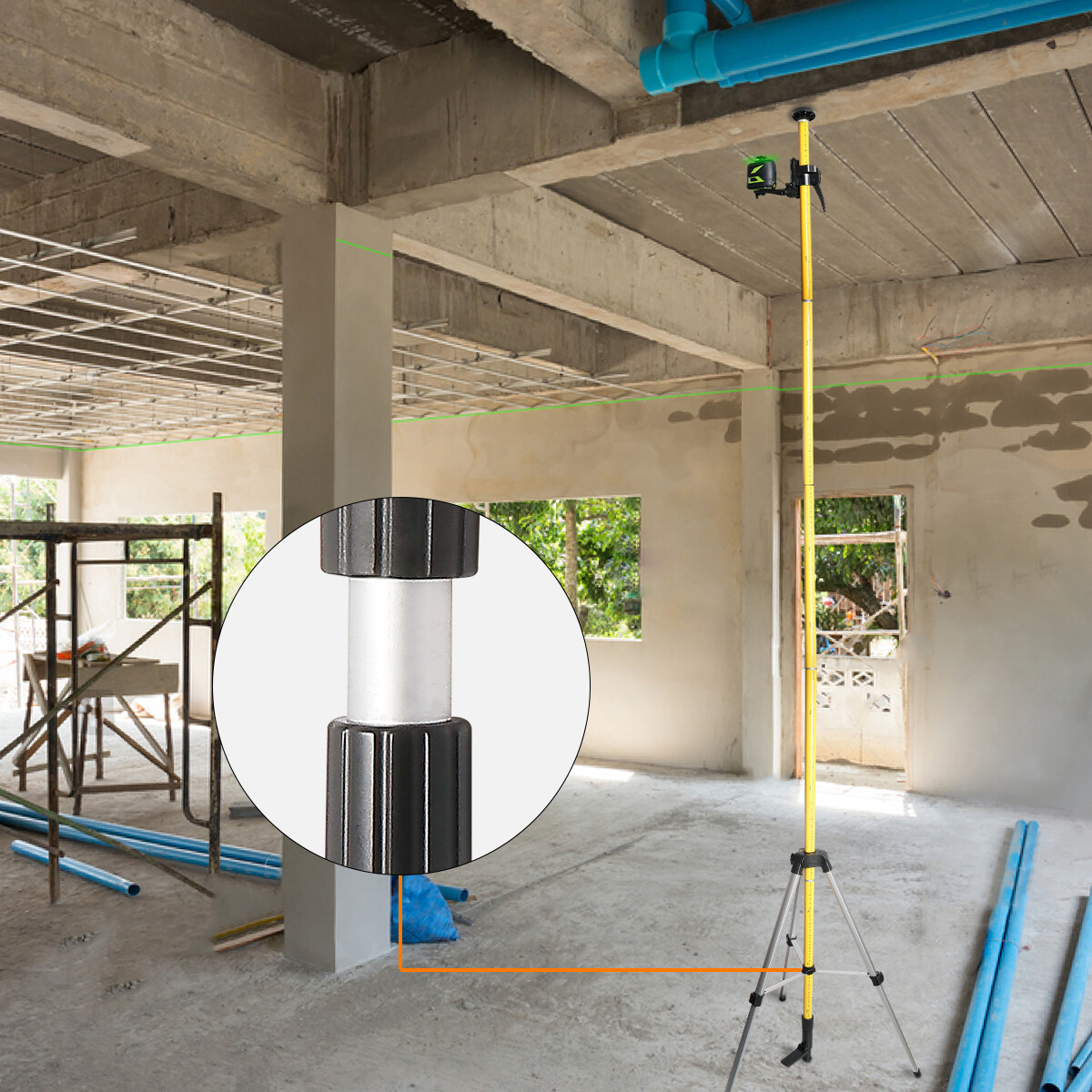 Multifunction 3D Laser level Green Beam + Laser Receiver+High support bar Kit