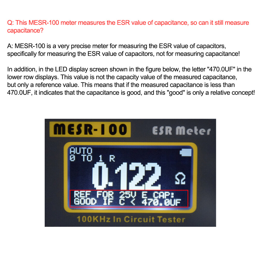 MESR-100 ESR Capacitance Ohm Meter Capacitance Internal Resistance Circuit Test