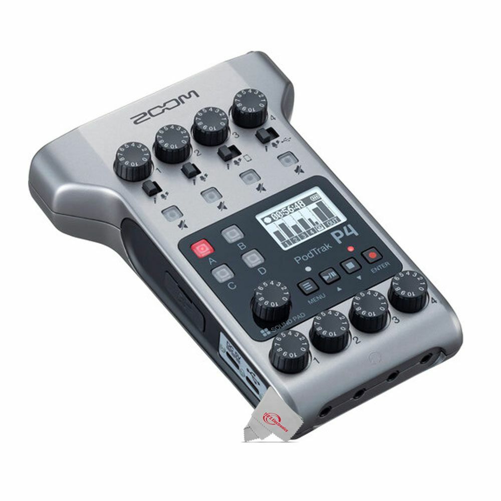 Zoom PodTrak P4 Portable Podcast Recorder + Mic Pack Accessory Bundle